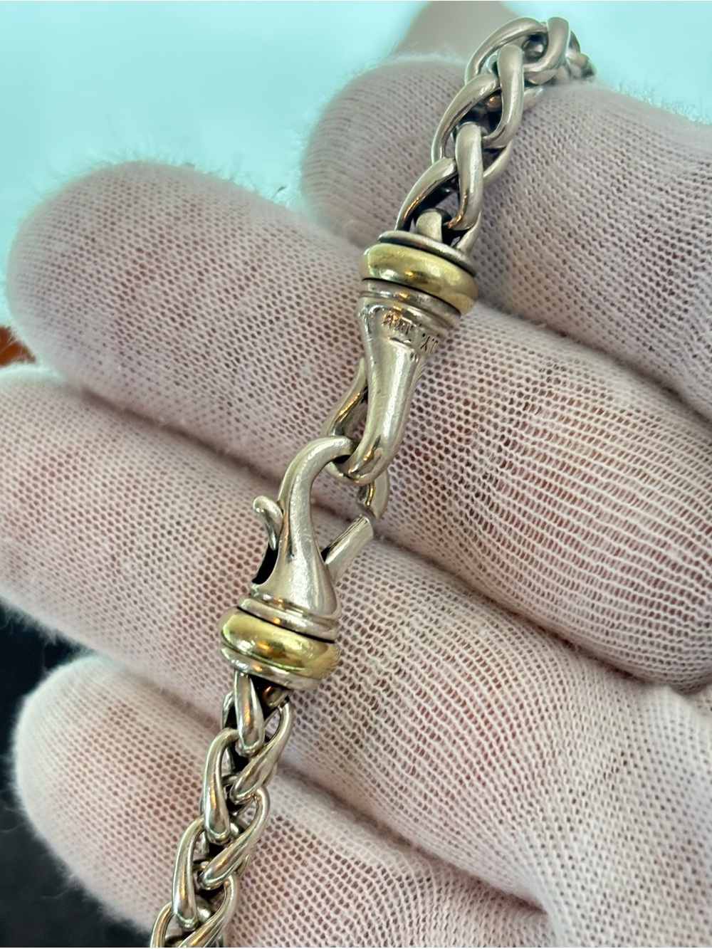David Yurman 925 & 14k Gold 6mm Wheat Chain Bracelet 6.5-7" - Picture 5 of 9